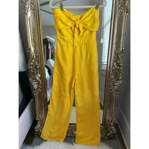 DEREK LAM 10 CROSBY Alene Strapless Tie-Front Yellow Jumpsuit Size 6